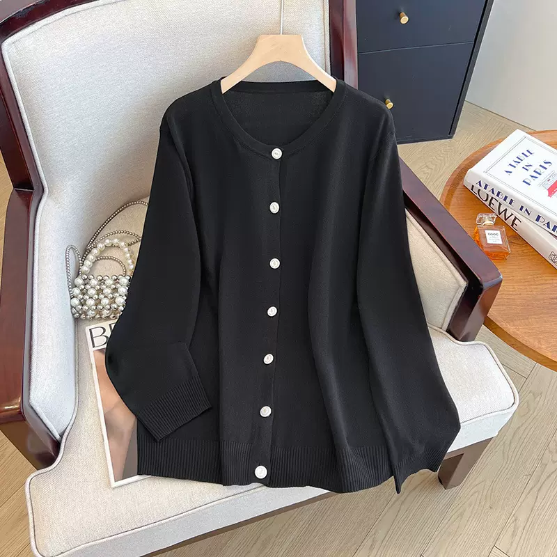 大码胖mm女装240斤春秋长袖针织空调房特大码宽松百搭针织衫9181