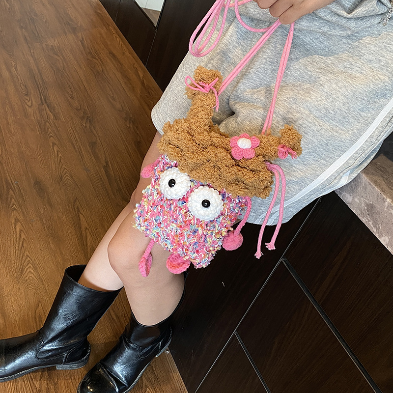 Cartoon cute little monstruos bolsas de niños extrañas bolsas de cambio de niños otoño y invierno ganchillo bolsas de hombro para bebés