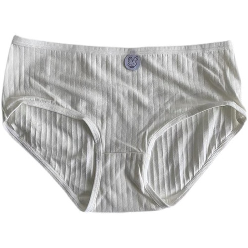 Cute Bunny Simple solid color black and white gray underwear for women pure cotton hemmed threaded mid-waist cotton briefs for girls
