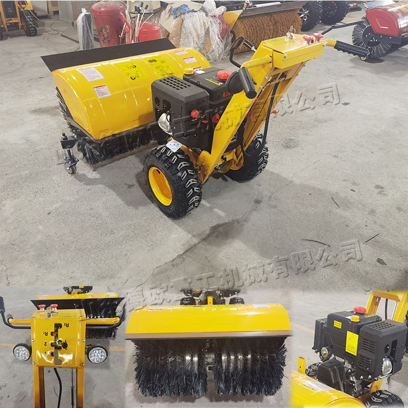 手推式汽油动力除雪机冬季市政道路积雪扫雪机人行道滚刷式清扫机