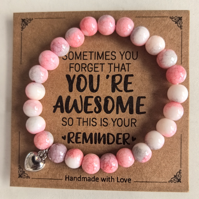 8mm Rosa cebra cuentas de piedra pulsera con tarjeta de regalo de vacaciones hombres y mujeres amistad amor pulsera de cuentas al por mayor venta caliente