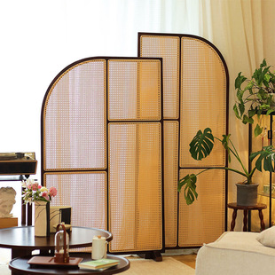 New Chinese Style Solid Wood Rattan Screen Partition Living Room Simple Famous Hotel Panda Combination Movable Screen