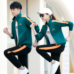 Spring and Autumn New Men's Long-Sleeve Cardigan Color Block Three-Piece Set Team Couple Sweatshirt Petite Pants Sports Set