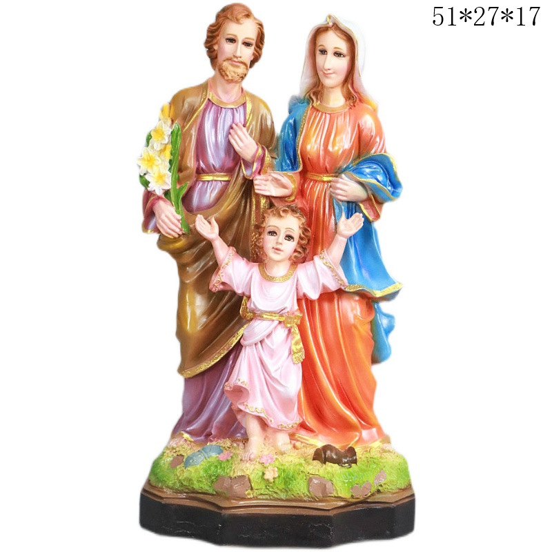 Estatuas transfronterizas de 50cm de estilo exterior de la Sagrada Familia de tres personas, estatuas de la iglesia de la casa decoran la sala de estar de la figura principal
