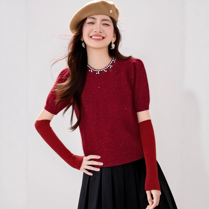 ◆ There Are ◆ Red Color Matching Outfits, Beautiful Sleeveless Sweaters for Women, Super Nice Autumn and Winter Christmas Half-Sleeved Knitted Tops ◆ There Are ◆ Red Color Matching Outfits, Beautiful Sleeveless Sweaters for Women, Super Nice Autumn and Winter Christmas Half-Sleeved Knitted Tops