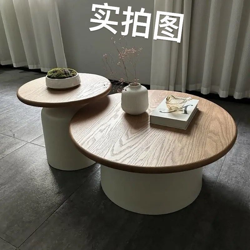 Mesa de centro de apartamento de estilo crema, sala de estar, hogar, apartamento pequeño, red simple, hierro forjado, mesa de centro redonda de martini