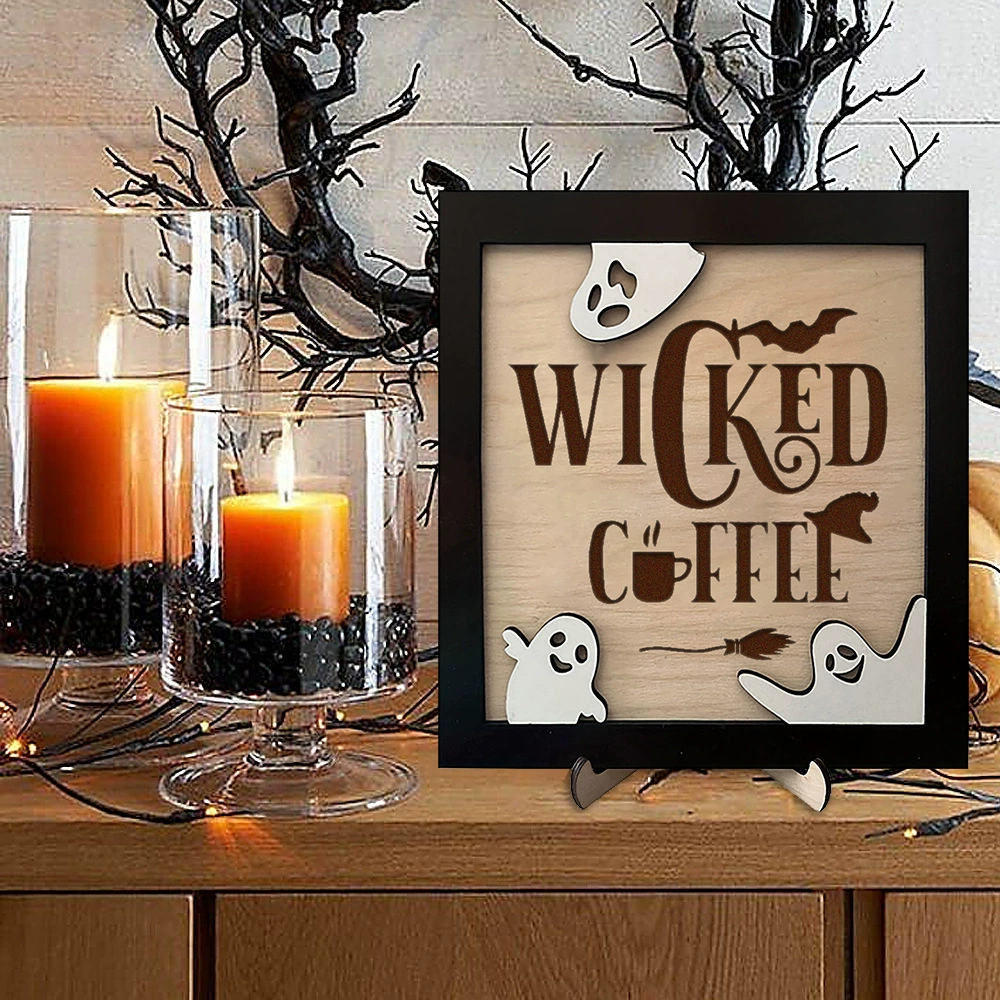 Пятно Хэллоуин украшения деревянные милые призраки кофе украшения праздничная вечеринка атмосфера реквизит настольный декор