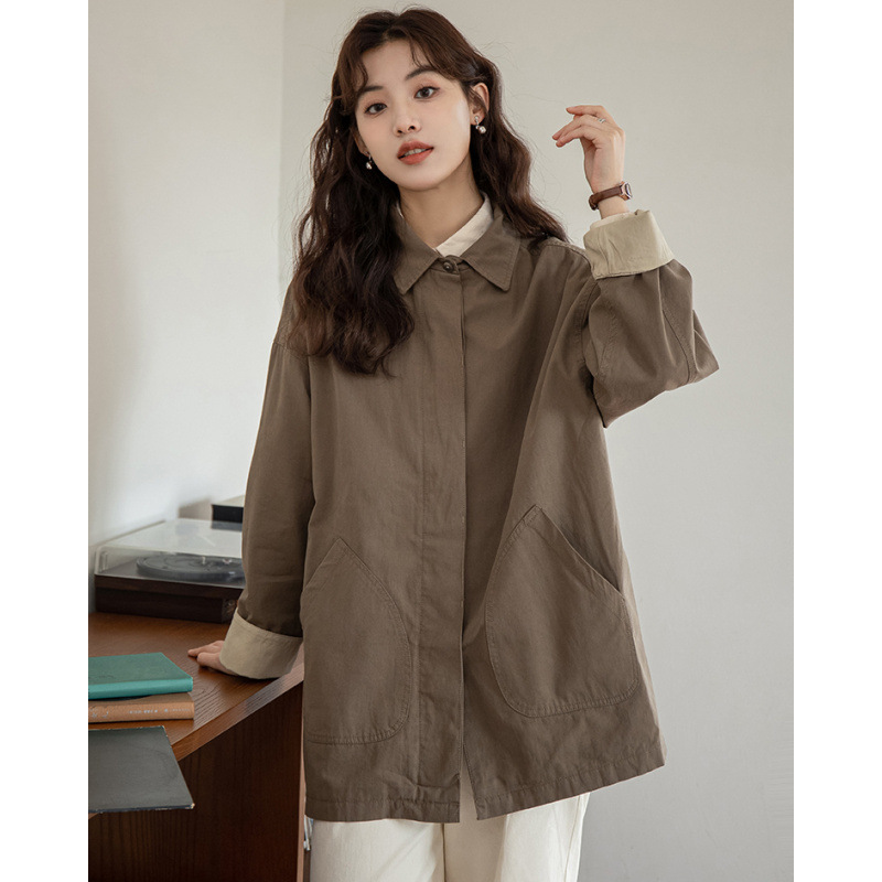 2025 Autumn and Winter New Style Petite Japanese Ins Style Workwear Mid-Length Lapel Trench Coat Women's Trendy Jacket