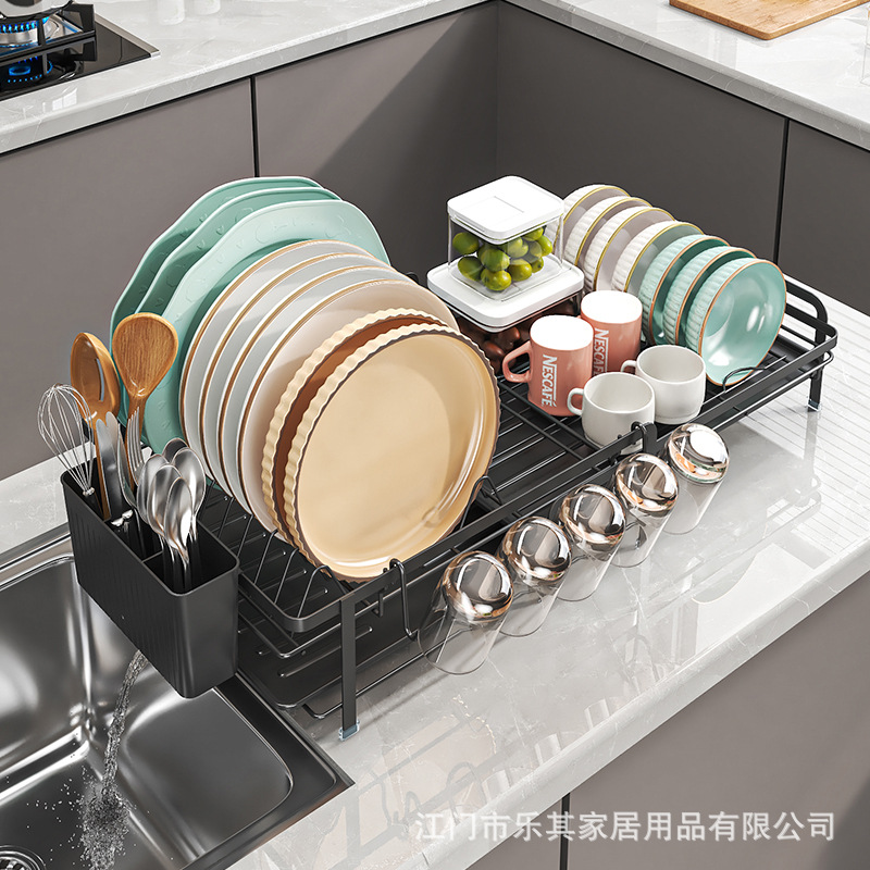 Estante para platos de cocina, fregadero, vajilla, cuchillo, tenedor, estante de almacenamiento para platos, encimera para el hogar, estante de drenaje extensible y retráctil