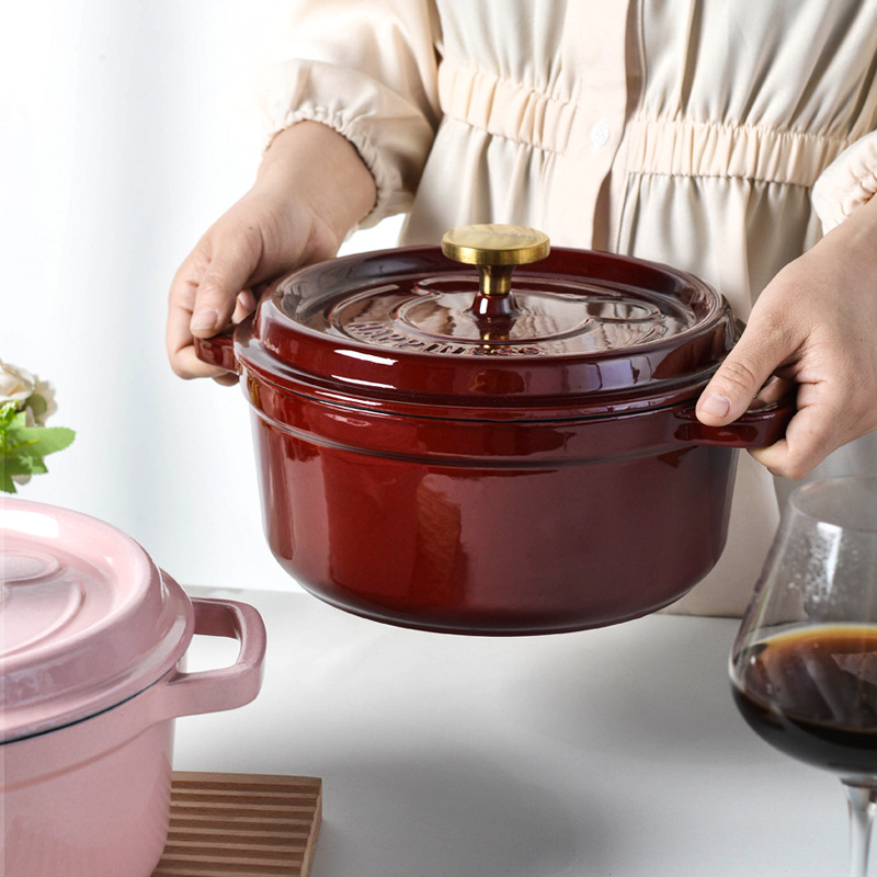 Small Happiness Export Quality 24CM Enamel Cast Iron Soup Pot Stew Pot Black Enamel Multifunction Non-stick Pan