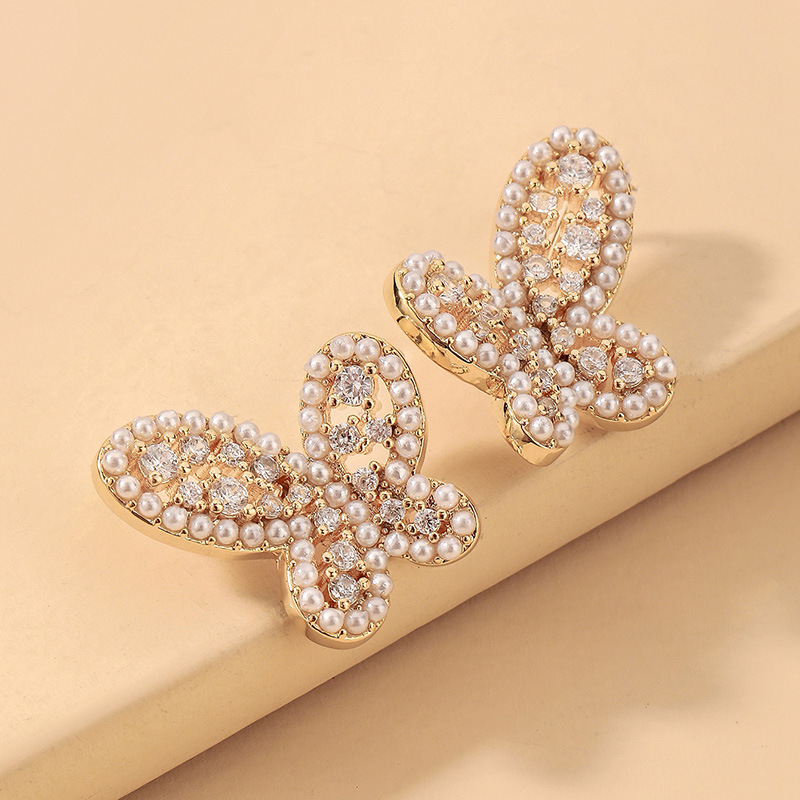 Wholesale Rhinestone Pearl Butterfly Earrings Nihaojewelry display picture 7