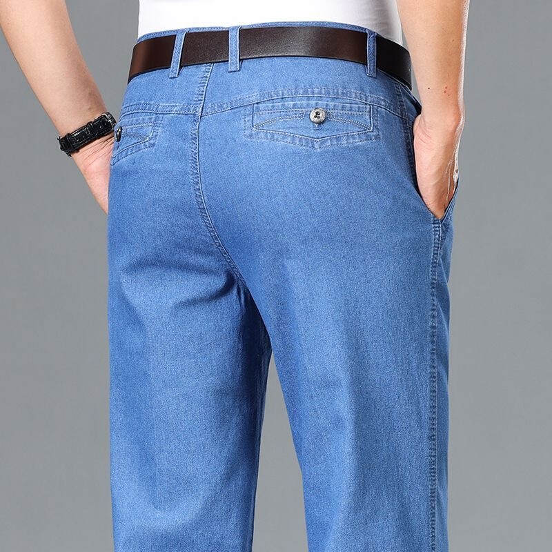 Ultra-thin men's summer jeans, straight-leg, loose-fitting, casual, high-waisted, deep-crotch long pants for middle-aged dads Ultra-thin men's summer jeans, straight-leg, loose-fitting, casual, high-waisted, deep-crotch long pants for middle-aged dads
