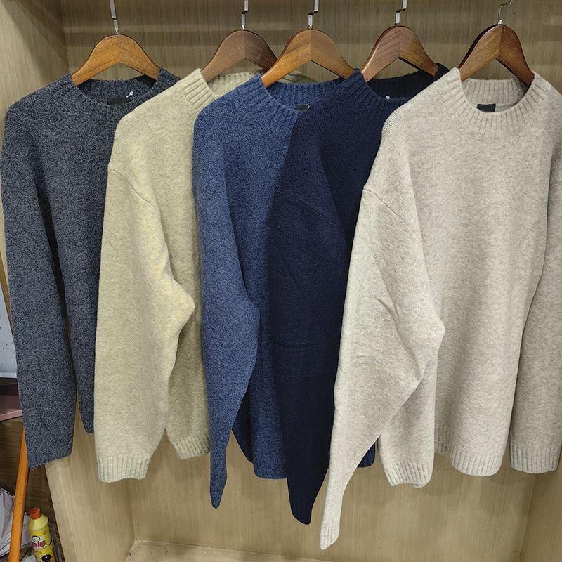 Japanese style men's and women's soufflé round neck knit sweater, 2024 winter new style, loose sweater, S471229