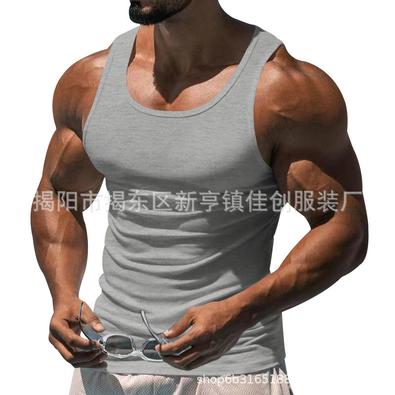 2025美式新款夏季健身运动训练背心男亚马逊纯色男装薄款工字背心