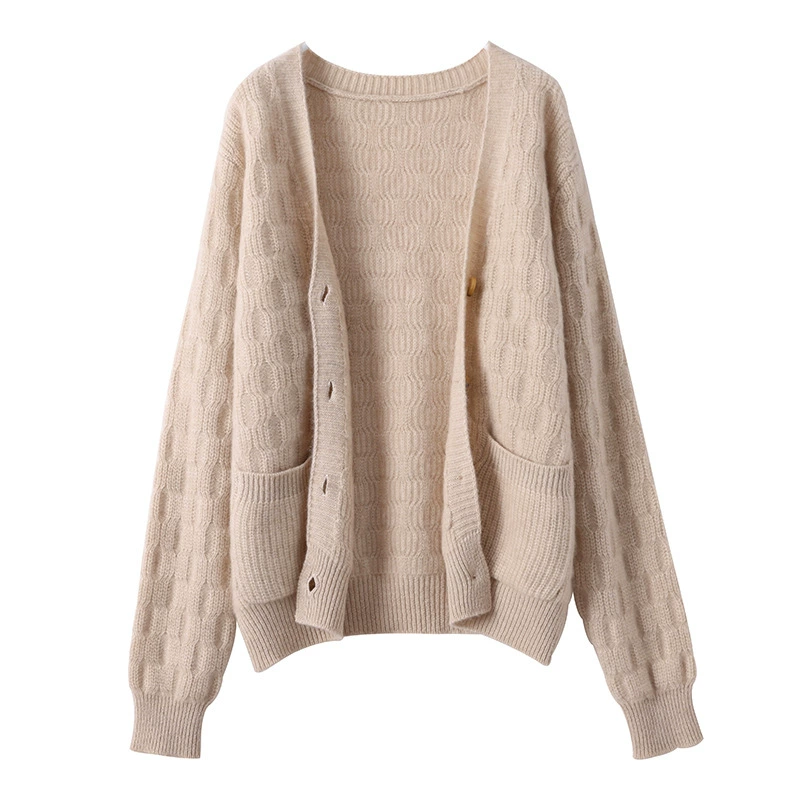 Demi-season sweater, jacket, knitted woolen cardigan, loose fit, V-neckline, plus size