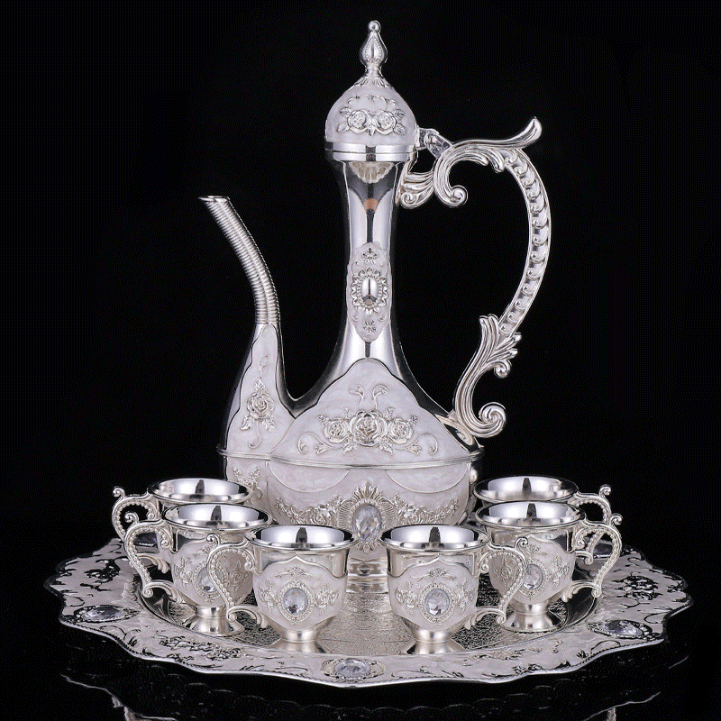 欧式银酒壶酒杯 银盘子套装 热卖热销龙凤花纹圆盘摆饰酒具工艺品