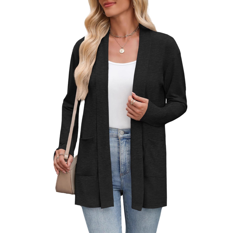 European and American Cross-Border Best-Selling Women's Lightweight Cardigan Sweater with Front Opening, Long Sleeves, and Pockets, Stylish for Commuting European and American Cross-Border Best-Selling Women's Lightweight Cardigan Sweater with Front Opening, Long Sleeves, and Pockets, Stylish for Commuting