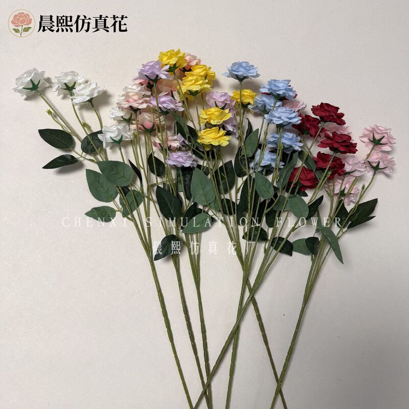 6-headed small rose artificial flowers for wedding decoration, bouquet for living room vase, DIY artificial silk flowers, multi-headed roses