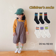 21年秋季新款儿童袜子厂家批发男女宝宝学院风黑白中筒运动袜子