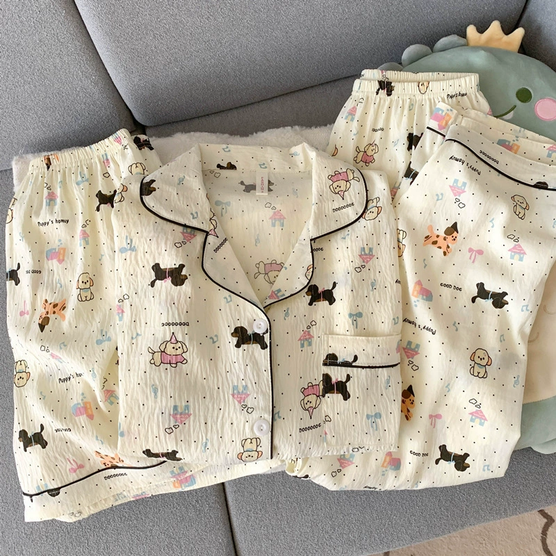 Пижамный комплект Hello Kitty 3 предмета, марля хлопок, короткий рукав, японский стиль лета