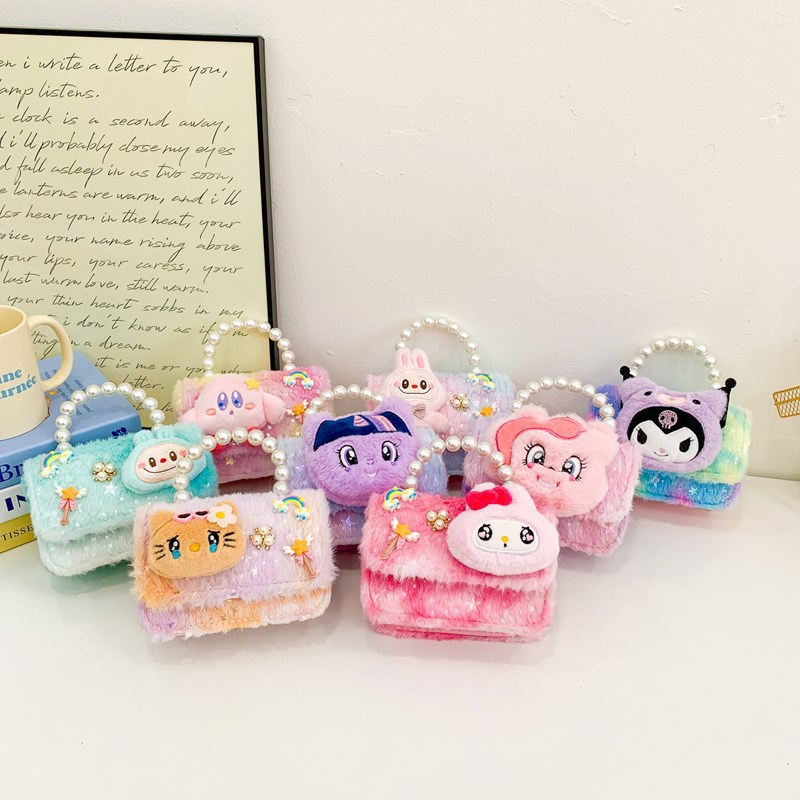 2025 nuevo bolso de niñas de estilo extranjero, bolso de hombro para niños, bolso de peluche, bolso de mano para niñas