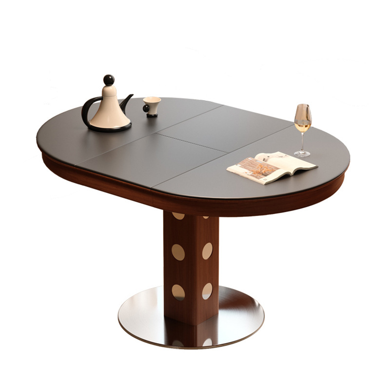 Bauhaus negro nuevo estilo retrógrado francés tabla de comedor retráctil de madera maciza elíptica plegable mesa redonda pequeña mesa doméstica