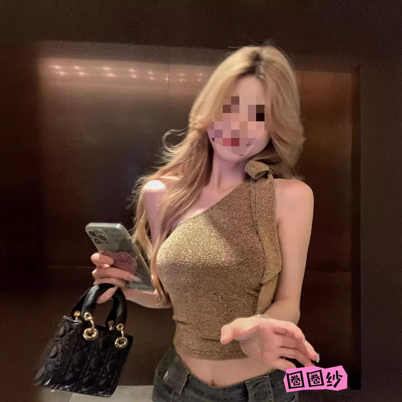 Sexy Spice Girl's Shoulder Halter Camisole Women's Summer Shoulder Sleeveless Bow Short Backless Top