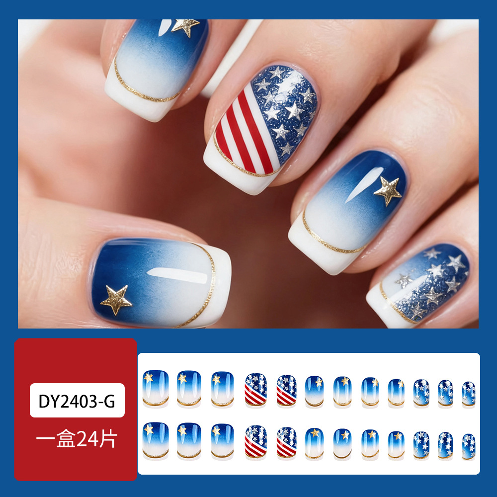 Día de la Independencia de Europa y los Estados Unidos, Phnom Penh, estilo francés, una atmósfera festiva, 24 piezas de uñas falsas, lote mixto.
