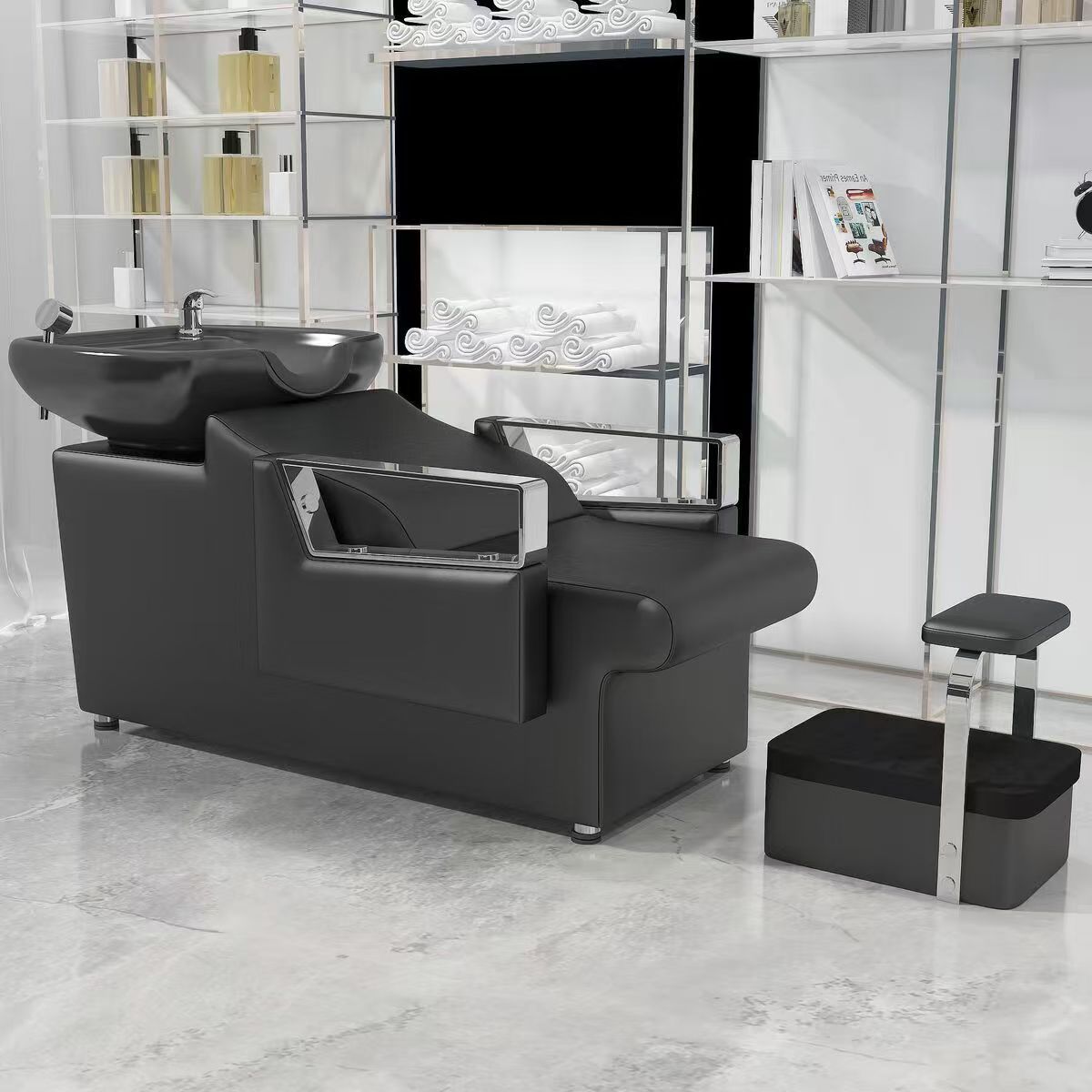 Peluquería Cama de champú Peluquería especial cama de agua semi-reclinada olla profunda de cerámica de acero inoxidable de alta gama