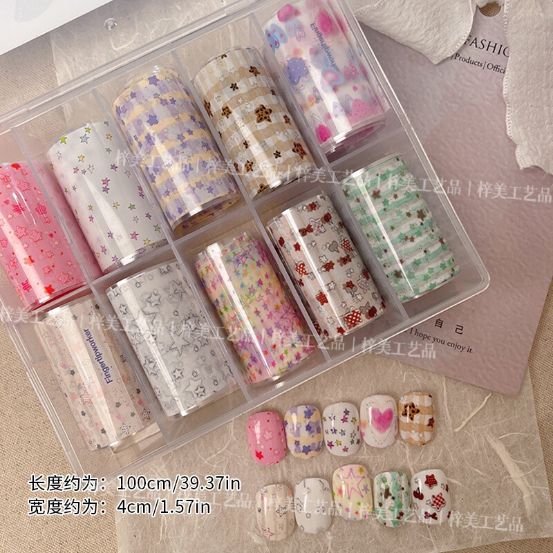 Korean Style Ins Hand-Painted Graffiti Spring Nail Art Transfer Paper Cute Girl Splicing Stars Cute Pet Nail Decorations