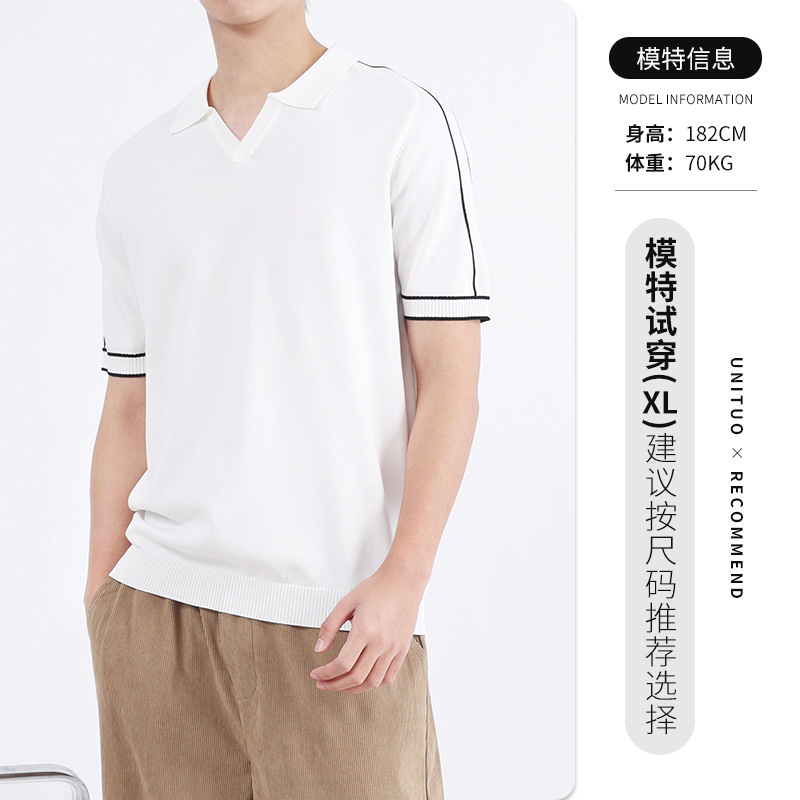 アイスポロシャツ半袖高级感夏メンズビジネスtシャツカジュアル襟折りニットtシャツメンズ