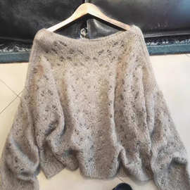 跨境高级感镂空咖色毛衣女2025早秋薄款软糯慵懒马海毛濮院针织衫