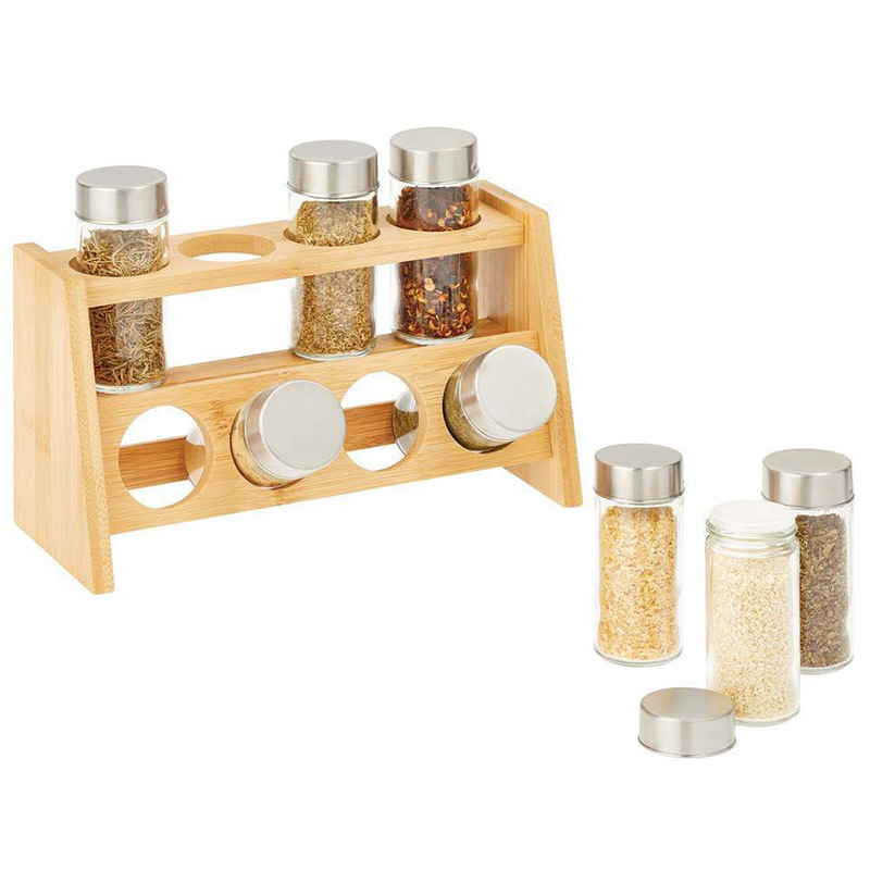 Estante de condimentos de bambú y madera Estante de almacenamiento de condimentos de cocina de escritorio Base de colocación Estante de acabado de botellas de condimentos para el hogar
