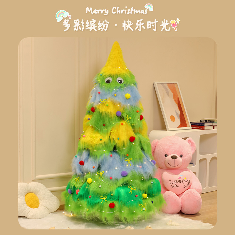 Paquete de árbol de Navidad 1.5 / 1.8 / 2.1m dibujos animados de peluche iluminados gran árbol de Navidad decoración conjunto