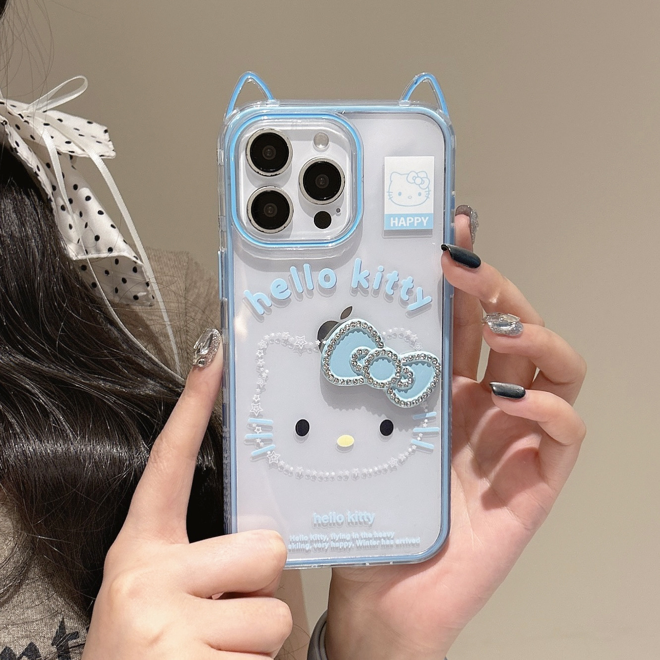 Xiaozhong nuevas orejas de gato KT gato adecuado para Apple Apple 16ProMax funda para teléfono móvil 15Pro azul 14/13 mujer