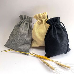 Clearance in stock linen bag coated with thick imitation linen breathable spring buckle bunched packaging linen bag seed bean bag