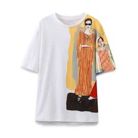 2024欧美风春女装新款圆领女孩图案短袖T恤衫 4094