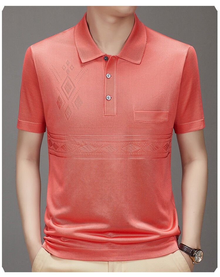 Verano nuevo estilo suéter de color sólido suelta camisa de papá de mediana edad delgada manga corta casual hombres solapa camiseta polo