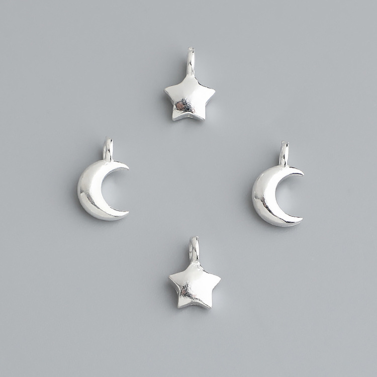 s925 sterling silver five-pointed star pendant Thailand Chiang Mai handmade silver star moon pendant DIY bracelet necklace material