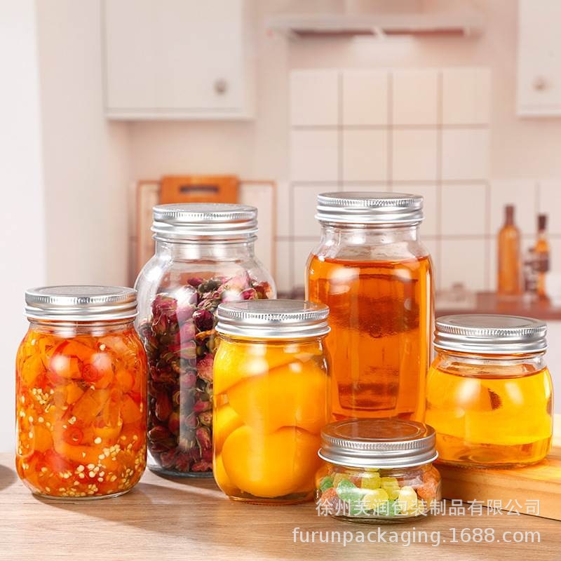 批发大容量梅森罐透明玻璃罐头瓶储物罐蜂蜜果酱酱菜瓶杂粮储藏罐