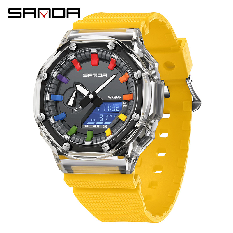 SANDA reloj electrónico transparente cinta de moda multifuncional reloj deportivo reloj despertador reloj a prueba de golpes 3341