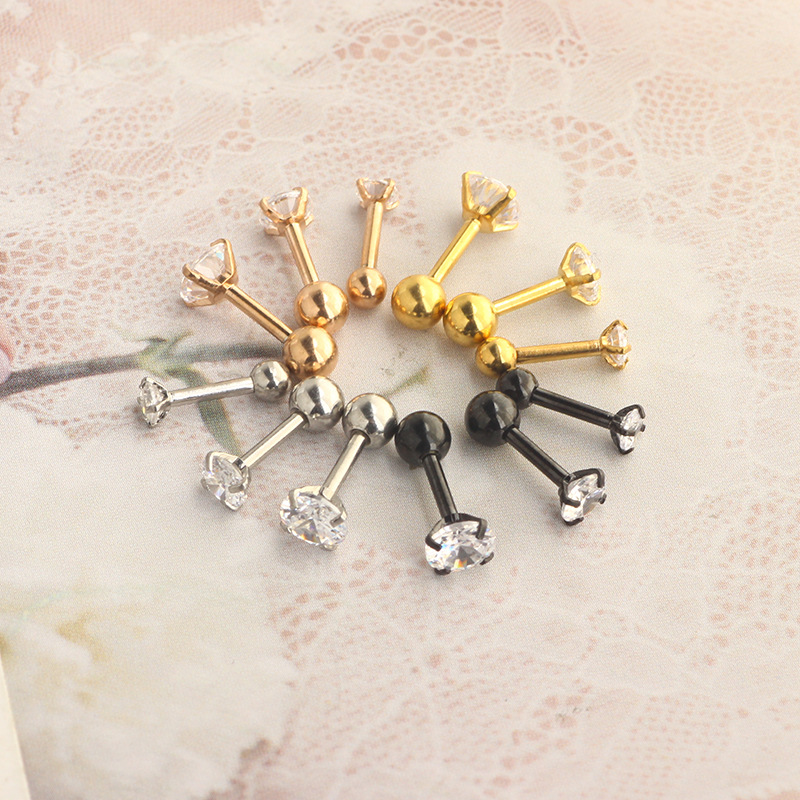 Stainless Steel Star CZ Earrings for Cartilage Piercing - Rose Gold with Round Cubic Zirconia - 2021 Summer Collection detail image 9