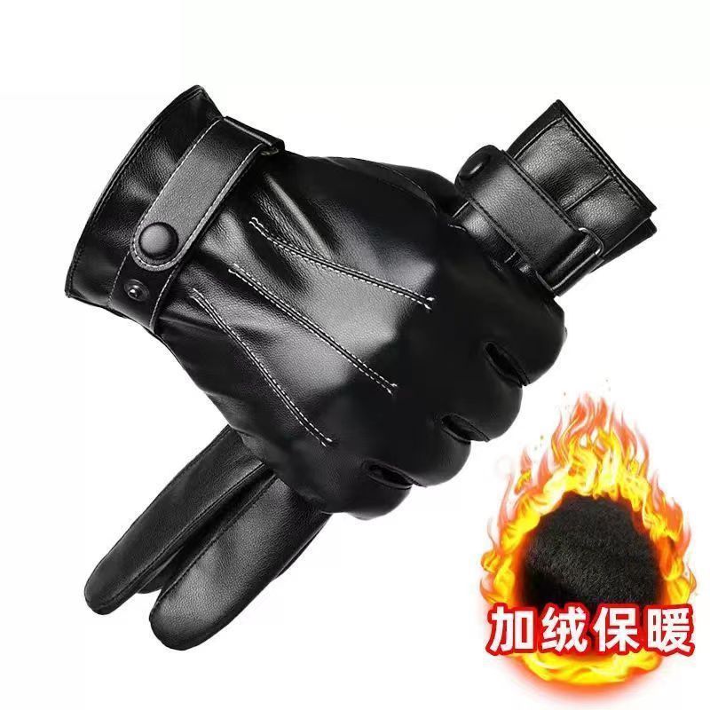 Guantes de cuero de invierno para hombres de montar veludo grueso caliente a prueba de viento impermeable pantalla táctil guantes de motocicleta de invierno