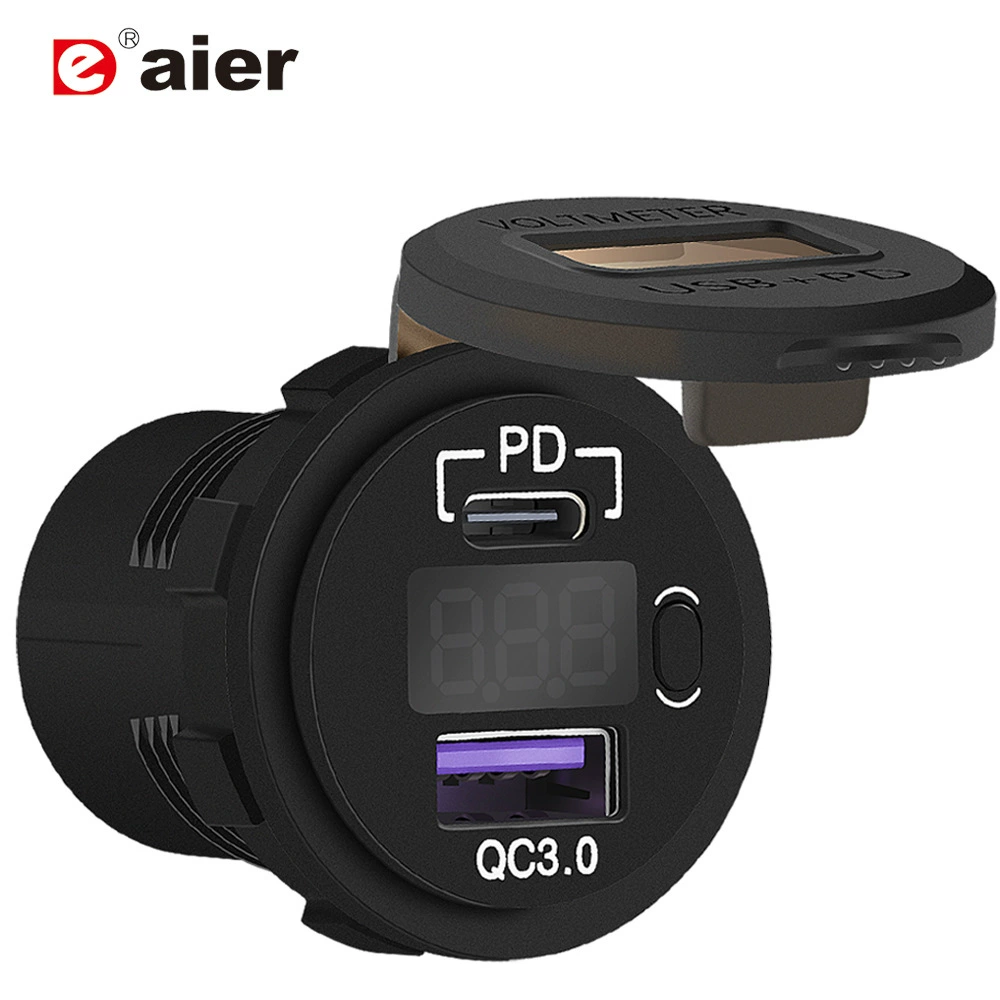 QC3.0 + PD автомобильное зарядное устройство сенсорный переключатель дисплей напряжения автомобильный мотоцикл модификация переключатель