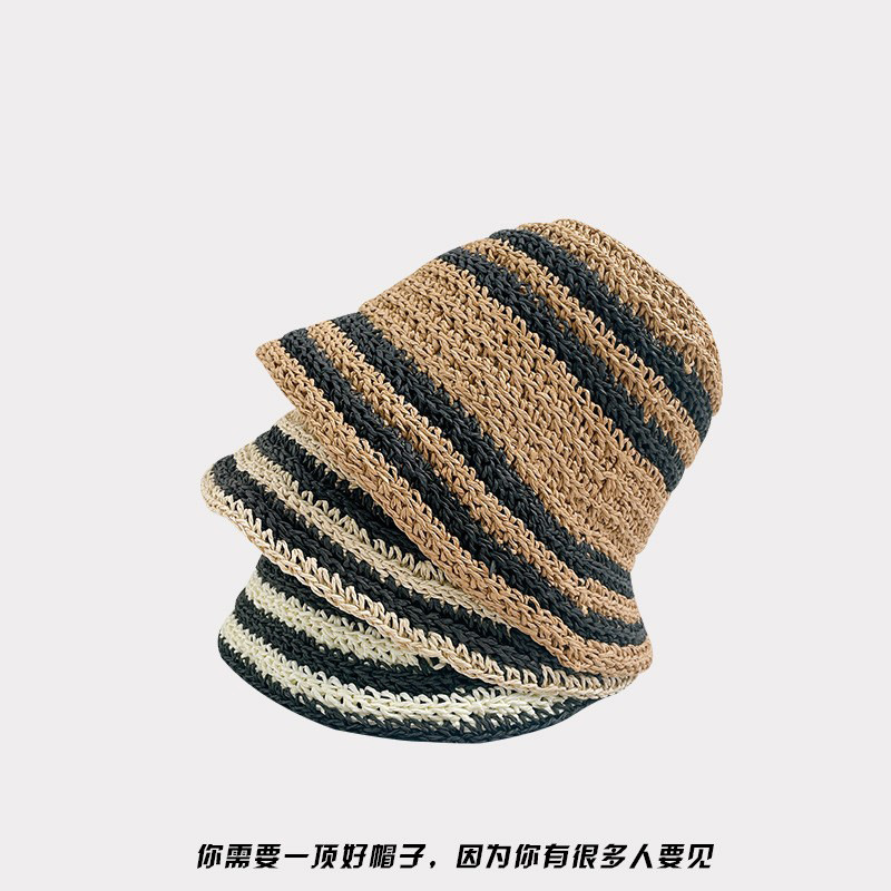 Sombrero de pescador a rayas japonesas, sombrero de verano para mujeres, sombrero de paja plegable, sombrero de sol de playa