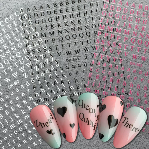 Nail Art Sticker 2D DH Laser English Letter Gradient Nail Sticker Gold and Silver Digital Nail Sticker Decoration