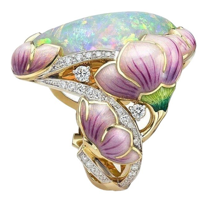 Sanjie joyería Transfronteriza Popular nuevo esmalte ópalo pintado anillo europeo y americano popular flor partido anillo femenino