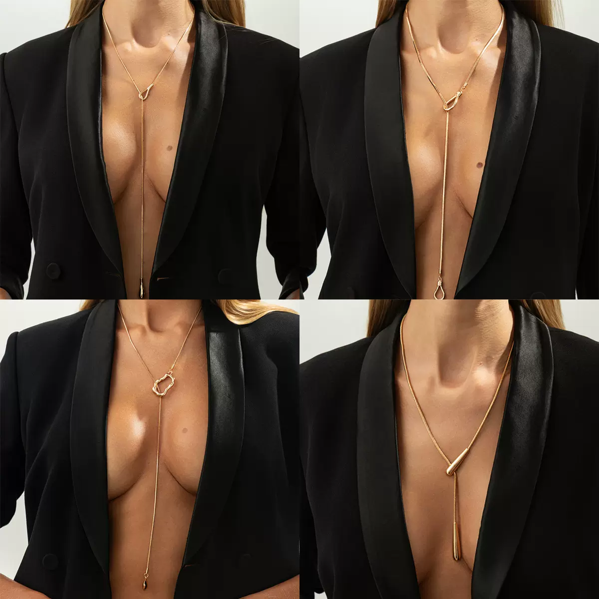 欧美跨境饰品 时尚不规则金属感方蛇项链 简约CCB水滴吊坠锁骨链