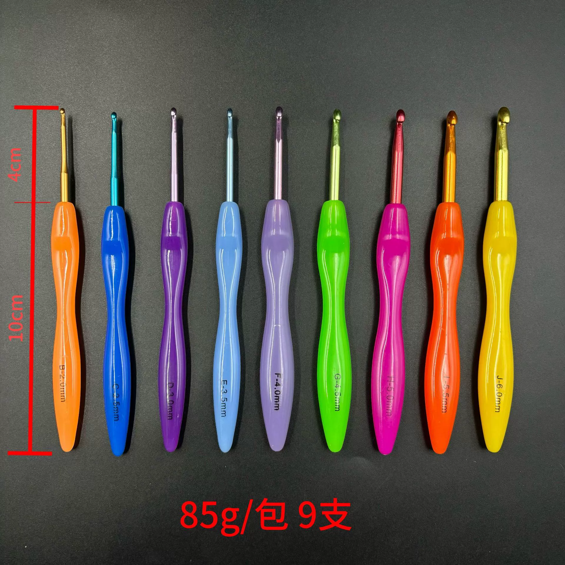 Оптовая продажа крючков для вязания крючком из пластика цвета конфет, с индивидуальным дизайном, радужные крючки из оксида алюминия, крючки для вязания из шерсти.