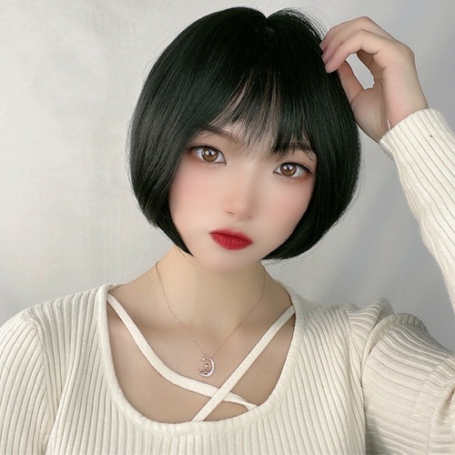 Factory source short hair one blade straight black high temperature silk internet celebrity same style short straight hair bobo head synthetic whole top wig 